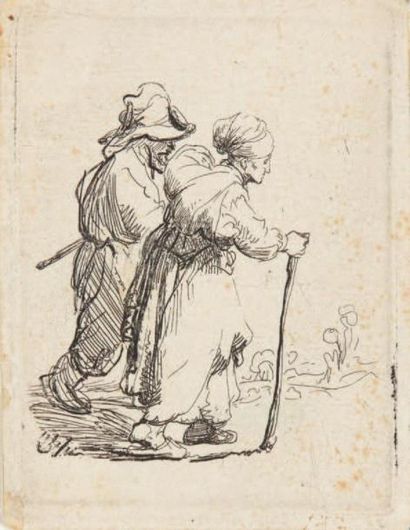 Rembrandt Paysan et paysanne marchant, vers 1634. Eau-forte, 6,5 x 4,5 cm, petites...