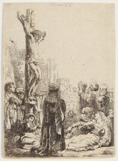 Rembrandt Jésus-Christ en croix, petite planche, 1635. Eau-forte, 9,4 x 6,8 cm, coupée...