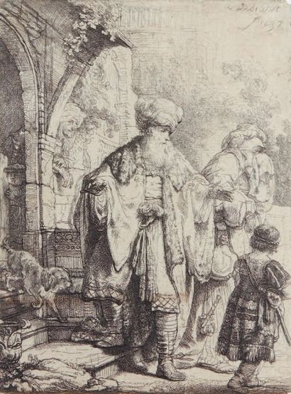 Rembrandt Abraham renvoyant Agar et Ismaël, 1637. Eau-forte, 12,6 x 9,5 cm, coupée...