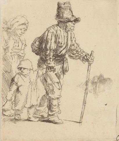 Rembrandt Paysan avec femme et enfant, vers 1652. Eau-forte, 11,4 x 9,5 cm, coupée...