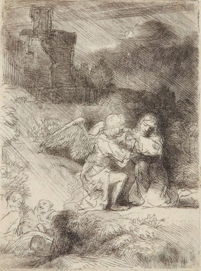 Rembrandt Jésus-Christ dans le jardin des Oliviers, 1657. Eau-forte, 11,4 x 8,3 cm,...