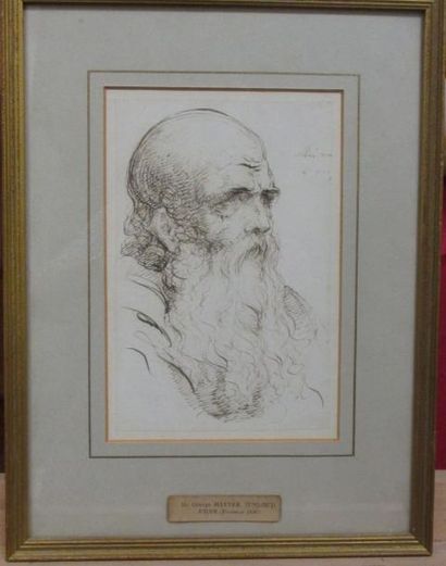 Georges HAYTER (attribué à) Portrait d'homme barbu encre marron