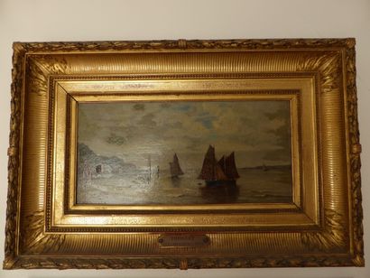 Alexandre THIOLLET Vue de Honfleur Huile sur panneau 18 x 37 cm
