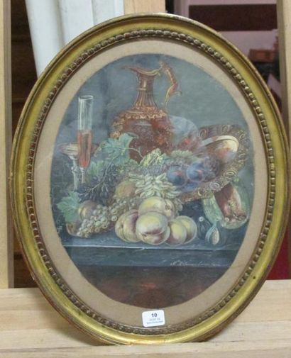 ECOLE FRANCAISE (Dans le Goût du XVIIIe siècle) Nature morte au vase, plat et fruits...