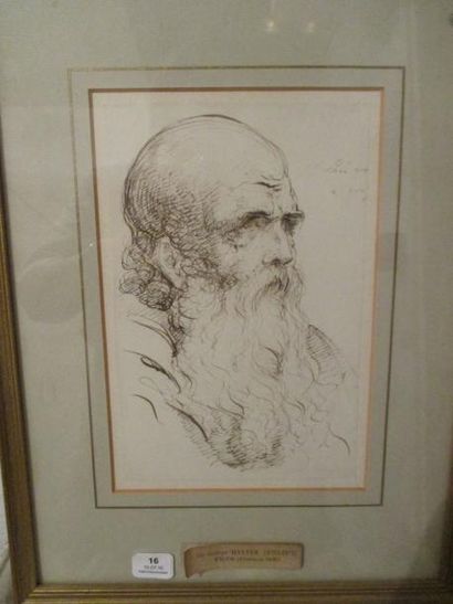 Georges HAYTER (attribué à) Portrait d'homme barbu Lavis de brun. 21 x 14 cm (à ...