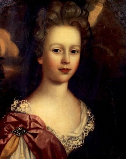 ECOLE FRANCAISE dernier tiers du XVIIe siècle Portrait de jeune fille à la robe agrémentée...