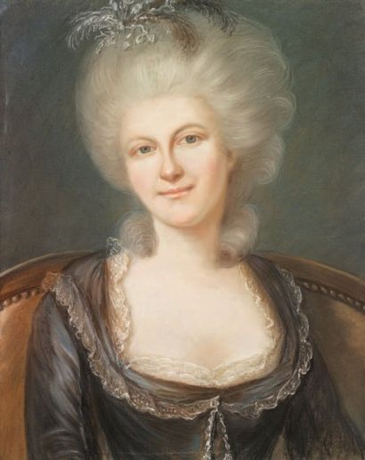 ECOLE FRANCAISE DERNIER TIERS DU XVIIIE SIÈCLE Portrait de femme aux yeux bleus à...