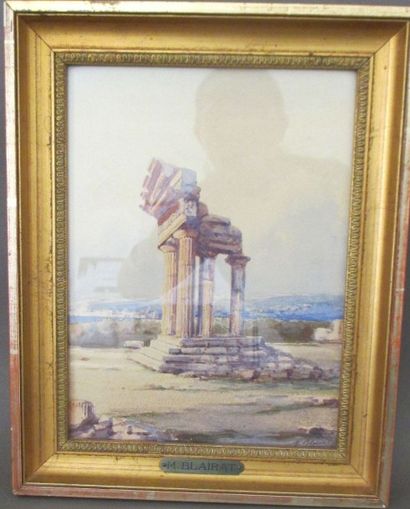 Marcel BLAIRAT (1849-?) Ruines d'un temple antique en bord de mer Aquarelle, signée...