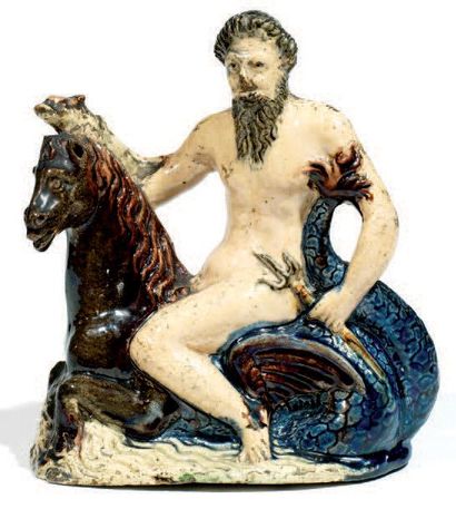 null Suite de Palissy (Pré d'Auge ou Avon) Figure de Neptune assis sur un cheval...