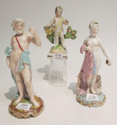 null Paire de statuettes en porcelaine polychrome Zeus et Hera et statuette Enfants...