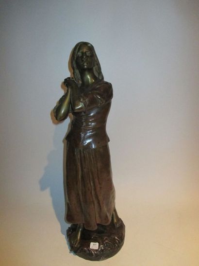Raoul François LARCHE (1860-1912) Jeanne D'Arc Statue en bronze à patine brune et...