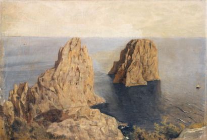 Ernest STUCKELBERG (1831-1903) Récifs à Capri, 1888. Huile sur toile, signée, située...