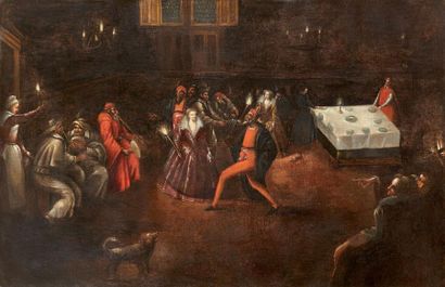 ECOLE FRANCO - FLAMANDE Fin XVIe - début du XVIIe siècle Le pas de danse à la lueur...