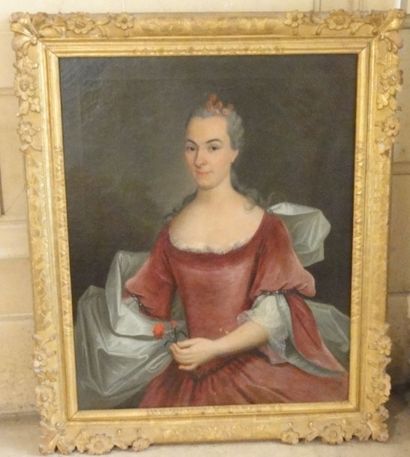 JOUFFROY (Pierre ?) Actif dans le Doubs de 1749 à 1786 Portrait de femme à l'oeillet...