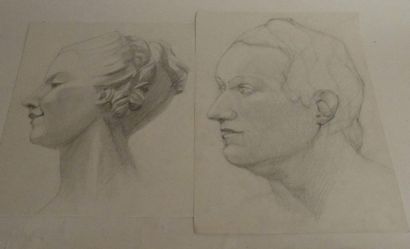 Ecole Moderne Portrait de Diderot, dessin au crayon et d'une jeune femme, dessin,...