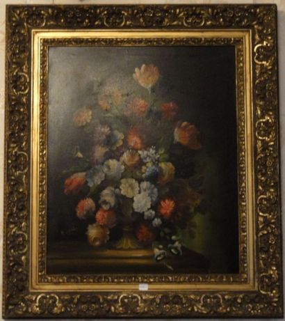 null Huile sur toile dans le goût du XVIIIème siècle. Vase de fleurs. 60x50 cm