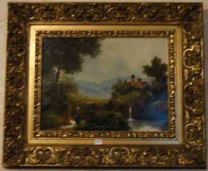 null Huile sur toile dans le goût du XVIIIème siècle. Paysage. 31x40 cm