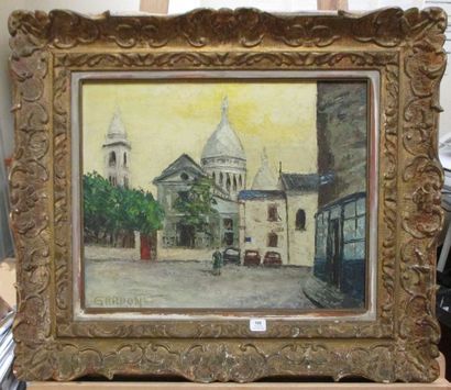 Marius Jean Gardon (né en 1914) 
Le Sacré Coeur et l'église, 1956
Huile sur panneau...