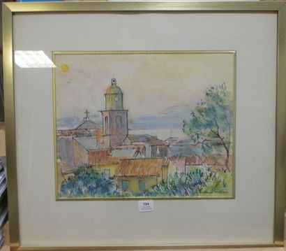 Vincent BRETON (né en 1919) 
Village de Saint-Tropez
Plume et aquarelle, signée en...
