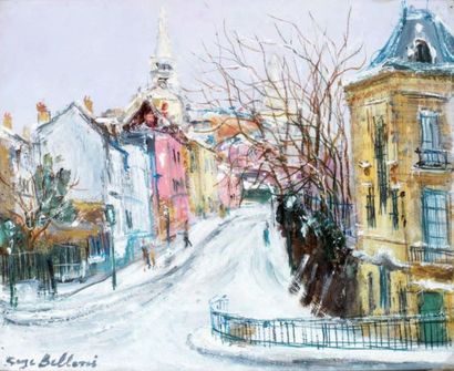 Serge BELLONI (1925-2005) 
Montmartre sous la neige
Huile sur toile, signée en bas...