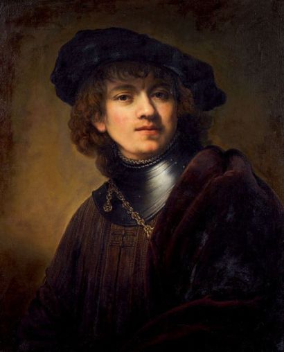 Herman van Rijn REMBRANDT (D'après) 1606-1669 
Portrait de l'artiste par lui-même
Huile...