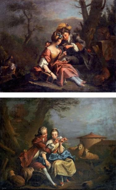François BOUCHER (Ecole de) 1703-1770 1 - L'oiseau sur le doigt
Huile sur toile
En...