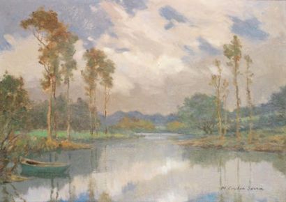 Marie COULON-SERRA (1888-?) 
Bord de rivière aux environs d'Amiens
Huile sur toile,...