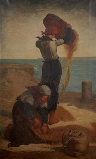 Augustin FEYEN-PERRIN (1826-1888) 
Les vanneuses
Huile sur toile, signée en bas à...