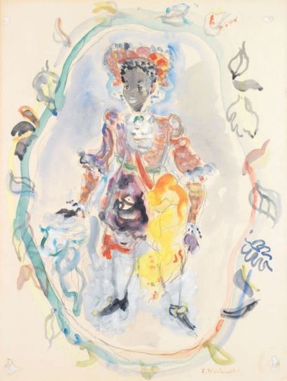 Constantin TERECHKOVITCH (1902-1978) 
Jeune noir costumé
Aquarelle et crayon, signé...