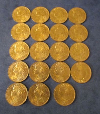 null Dix neuf Pièces de 20 Francs Suisse en or(*)
