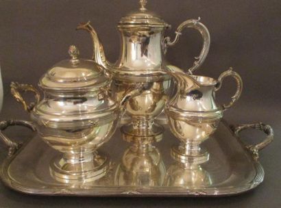 null Service à thé sur piédouche en métal argenté style Louis XVI comprenant une...