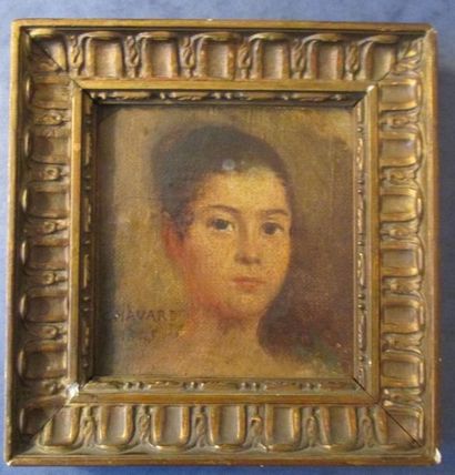 Auguste CHAVARD (1810-1885) "Portrait de femme" Huile sur toile marouflée sur carton...