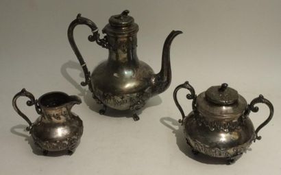 null Service à thé en métal argenté de style Louis XV comprenant cafetière, sucrier,...