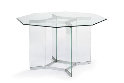 null Table de salle à manger en verre et métal chromé

H : 74 cm, diam : 120 cm