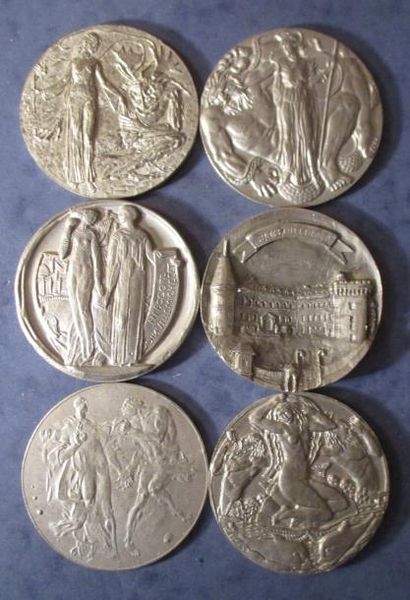 null Lot de cinq médailles en étain "Grand Prix de Rome de gravure en médaille" 1935,...