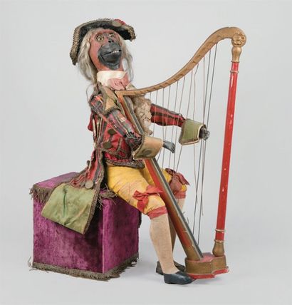 Alexandre THEROUDE (1807-1892) SINGE HARPISTE Beau et grand modèle d'automate musical...