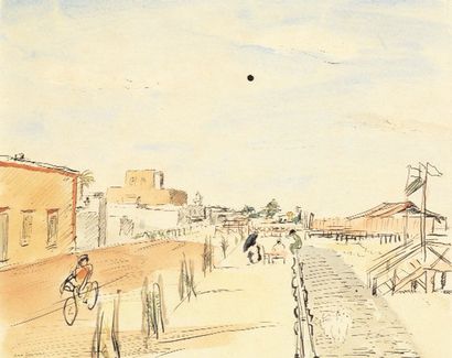 LAUNOIS Jean (1898-1942) "Bord de plage" Encre et aquarelle, signée en bas à gauche...