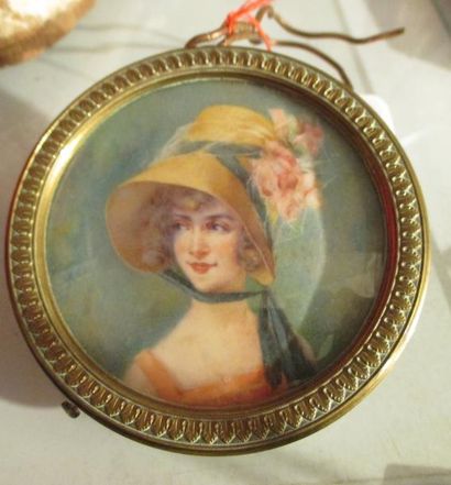 ECOLE FRANCAISE première moitié du XXe siècle Portrait de jeune femme au grand chapeau...
