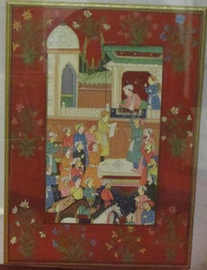 Ecole Moghole moderne Prince recevant ses sujets

Gouache sur papier

31x23 cm