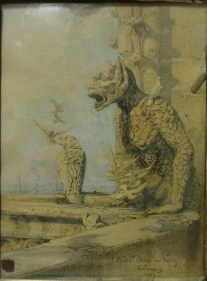 Charles JOUAS (1866-1942). "Gargouille de Notre-Dame de Paris".

Crayon gras signé,...