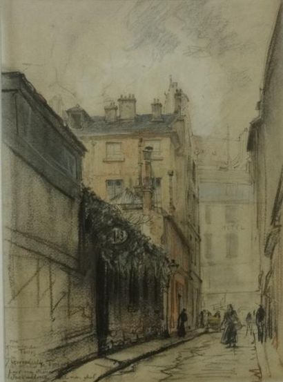 Charles JOUAS (1866-1942) "Rue Grégoire de Tours, Chartres". 

Crayon gras titré,...