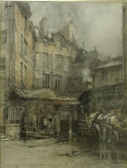 Charles JOUAS (1866-1942) "La cour de Rohan. Ancien hôtel des archevêques de Rouen"....