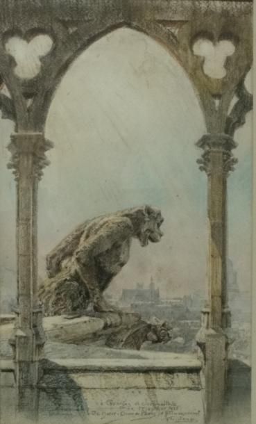 Charles JOUAS (1866-1942) Gargouille de Notre-Dame de Paris. 

Crayon gras signé,...