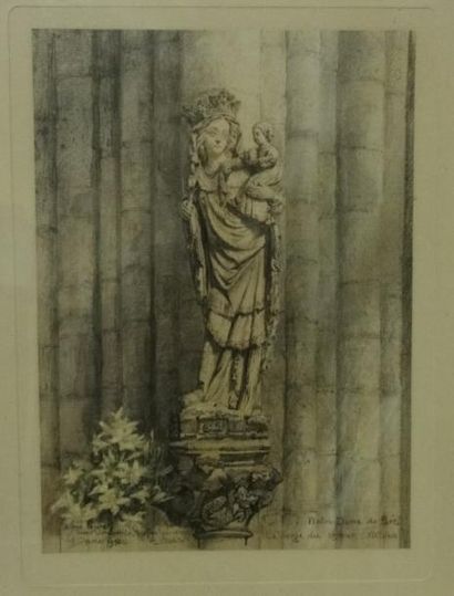 Charles JOUAS (1866-1942). "Notre-Dame de Paris. La Vierge du choeur (XIVème siècle)"....