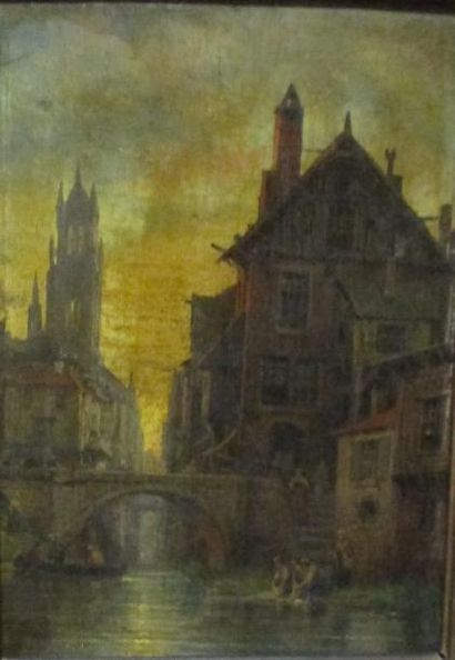 ECOLE DU XIXème s. "Strasbourg" huile sur panneau