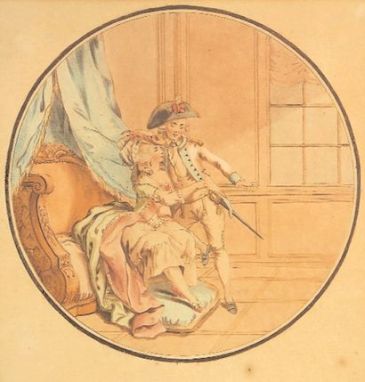 Ecole Française. Seconde moitié du XVIIIe siècle "Le rendez-vous dans l'alcôve" Gravure...