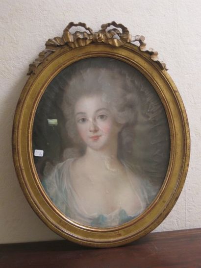 École française. Dans le Goût du XVIIIe siècle. "Portrait de jeune femme" Pastel...