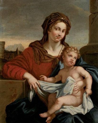 École française. Premier tiers du XVIIIe siècle "La Vierge à l'Enfant dans un paysage"...