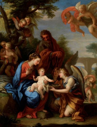 MASUCCI Agostino (Rome1691-1758). Attribué à "Le Repos de la sainte Famille lors...