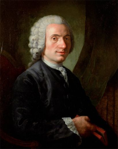 École française Seconde moitié du XVIIIe siècle "Portrait d'homme dans sa bibliothèque,...